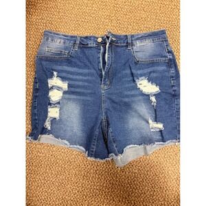 Womens Blue Denim Ripped Distressed Frayed Hem Shorts Size‎ 2XL